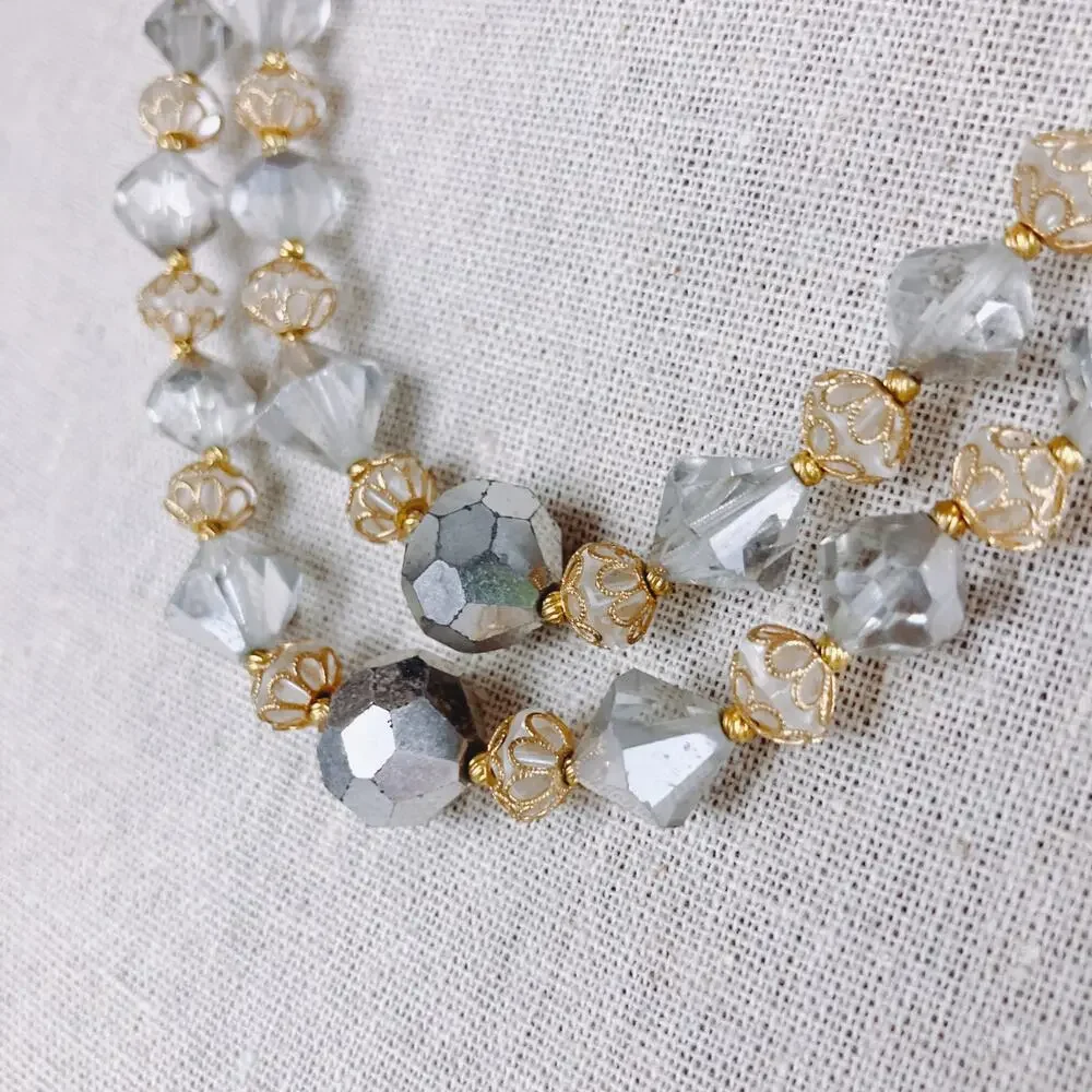 VTG Double Strand Graduated Faceted Mirror AB Crystal Glass Necklace on Wire - Picture 6 of 6